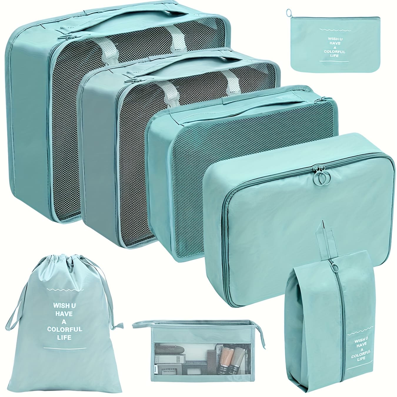 TEMU Set Of 8 Solid Color Luggage Bags, Lightweight And Versatile Packing Organizers