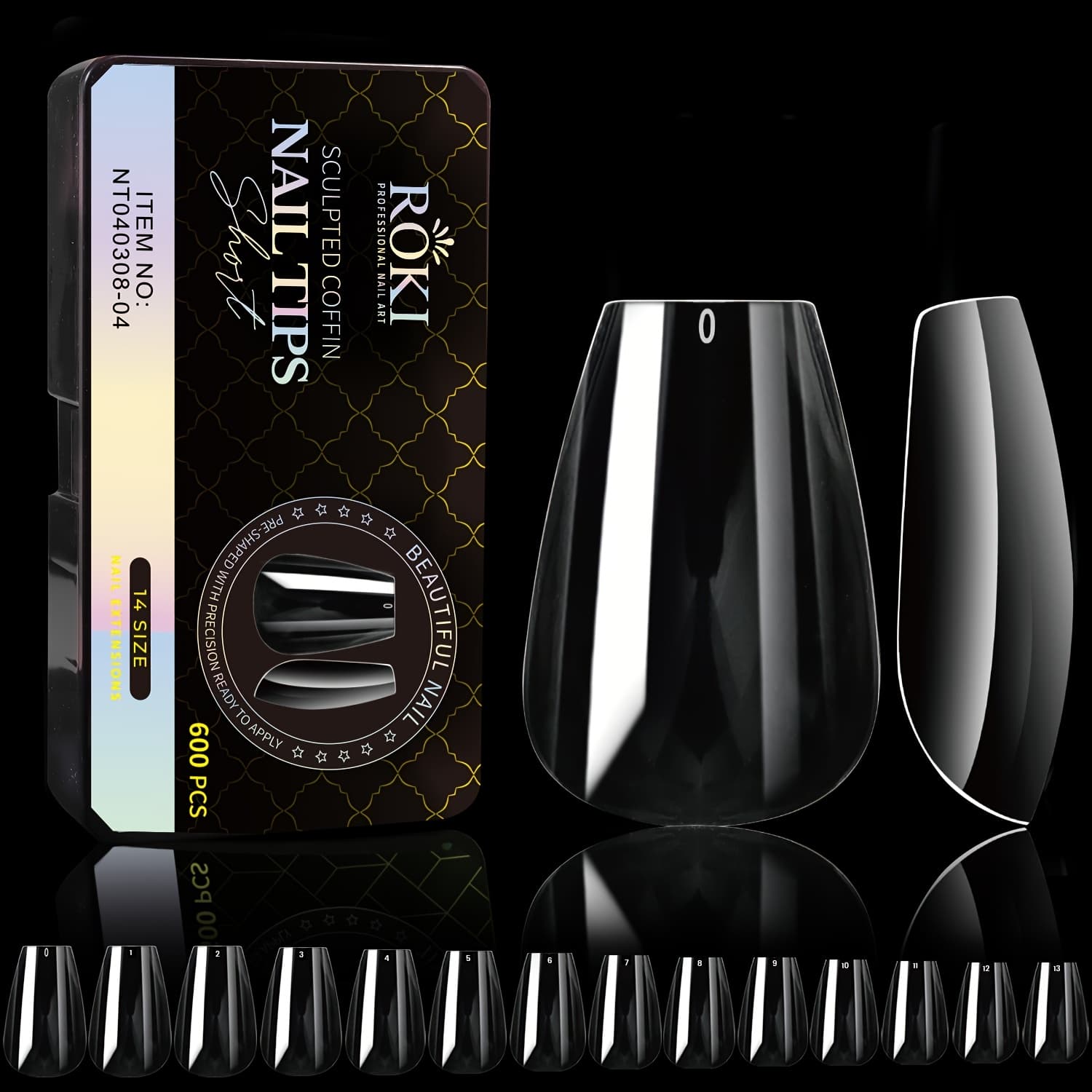 TEMU 600pcs Of Full Cover Tips In 14 Sizes, Perfect For Nail Art And Salon Use, Featuring Clear Gel And No