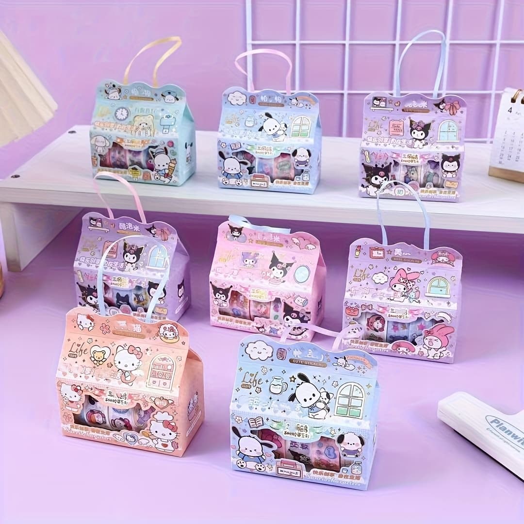 TEMU Random /5 Rolls, Hello Kitty Kuromi My Melody Washi Tape, Cartoon Handheld Sticker Tape Small Gift Box, Journal Stickers, Girly Stationery Gift, Cute Creative Journal Decoration Material Set