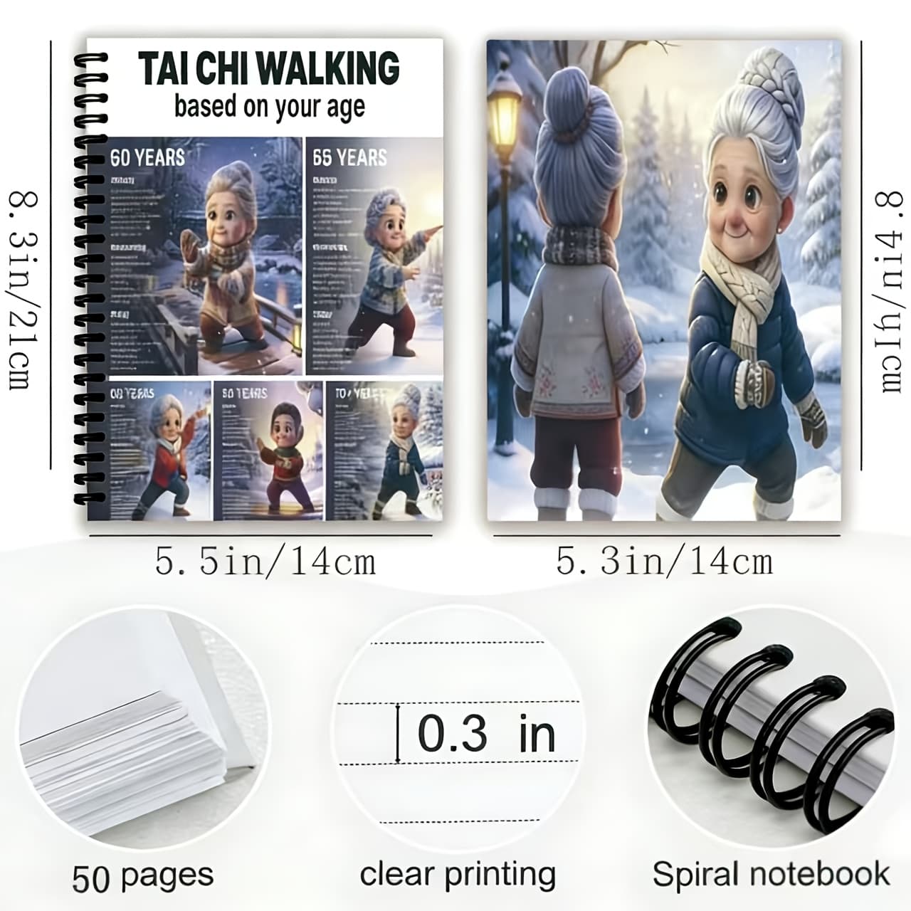 TEMU 1 Tai Chi , Suitable For Seniors | 50 Pages, 100 Lines, Lined Pages, Spiral Bound Notebook, Specific Tai Chi Guide, Size 8.3 X 5.5 Inches