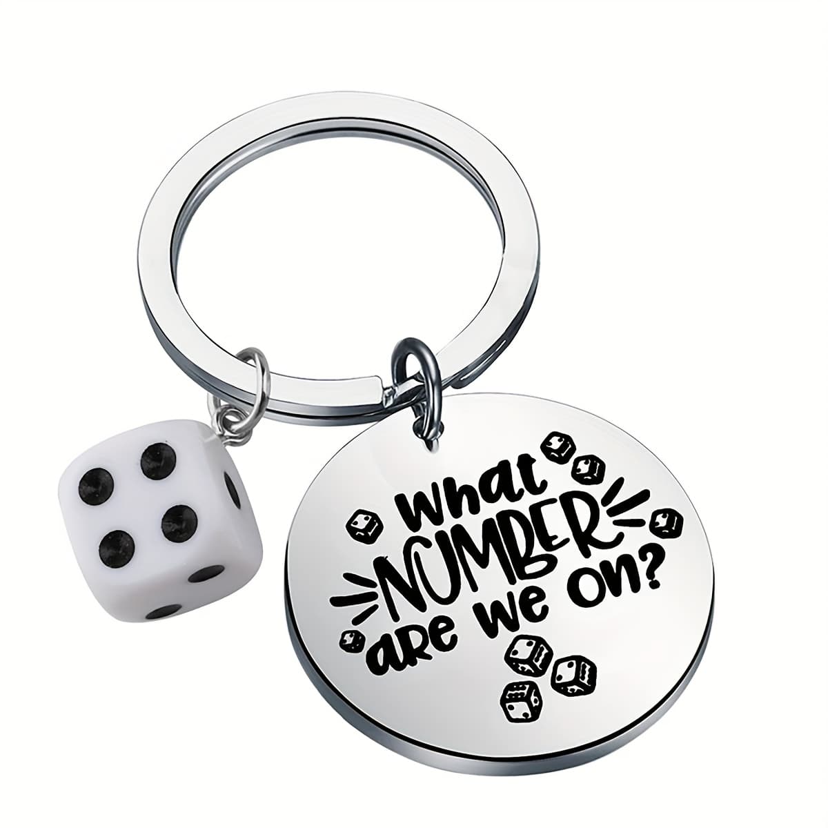 TEMU Stainless Steel Round Tag Dice Accessory, Creative Keychain Bag Charm