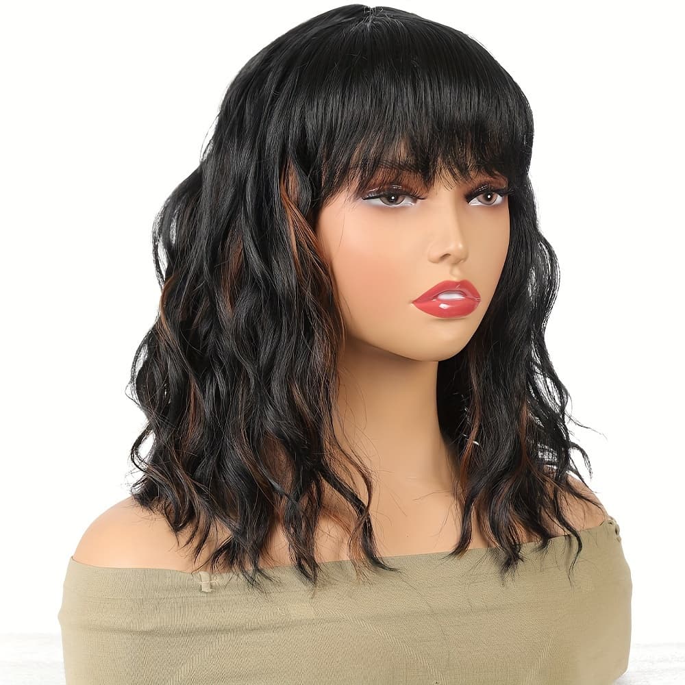 TEMU Short Curly Bob Cut Wig With Bangs Synthetic Wig Beginners Friendly Heat Resistant