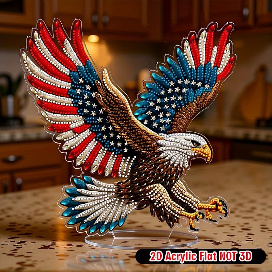 TEMU 2d Flat Acrylic American Flag Eagle Painting Kit, 1pc 5d Special Shape Local Painting Mosaic Making Craft, Handmade Gift, Office Desktop Decoration Art