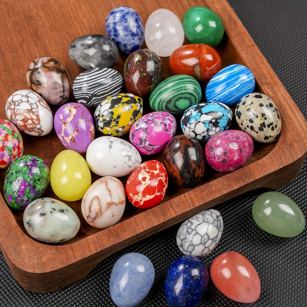 TEMU Set Of 30 Natural Crystal Pocket Stones - Smooth Gemstone Eggs, Ideal For Easter Decor ( Included)