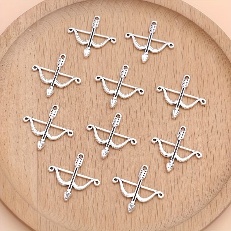 TEMU 10pcs Silvery Bow And Arrow Charms Pendants, Alloy, For Making - Necklace, Bracelet, Earrings, Keychain Accessories