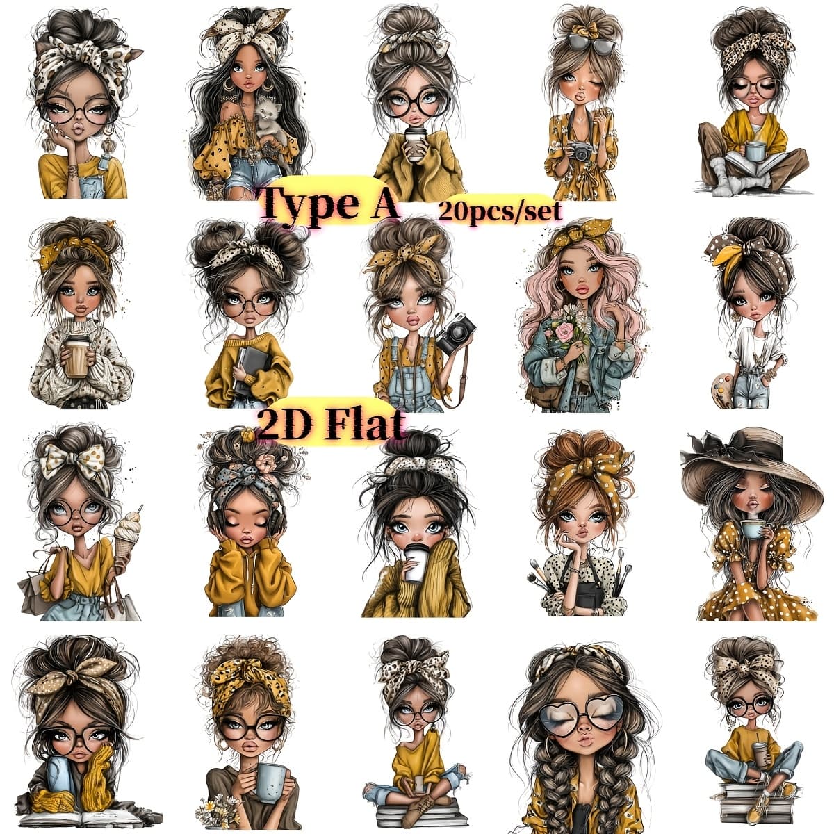 TEMU 20pcs/set Handmade Creative Retro With Bow Stickers For Diary Journal Decor Collage Stickers 2d Flat
