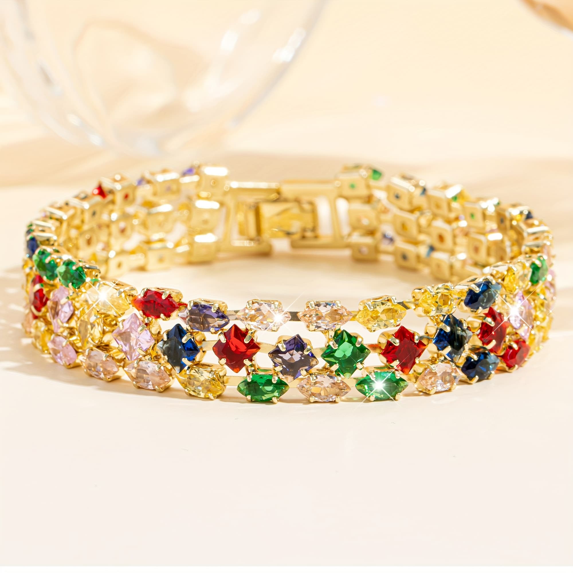 TEMU Elegant Multicolor Bohemian Style Synthetic Gemstone Women's - Vintage Bohemian Style, Sparkling Cubic Synthetic Zirconia, - Ideal Valentine's Day And Gift