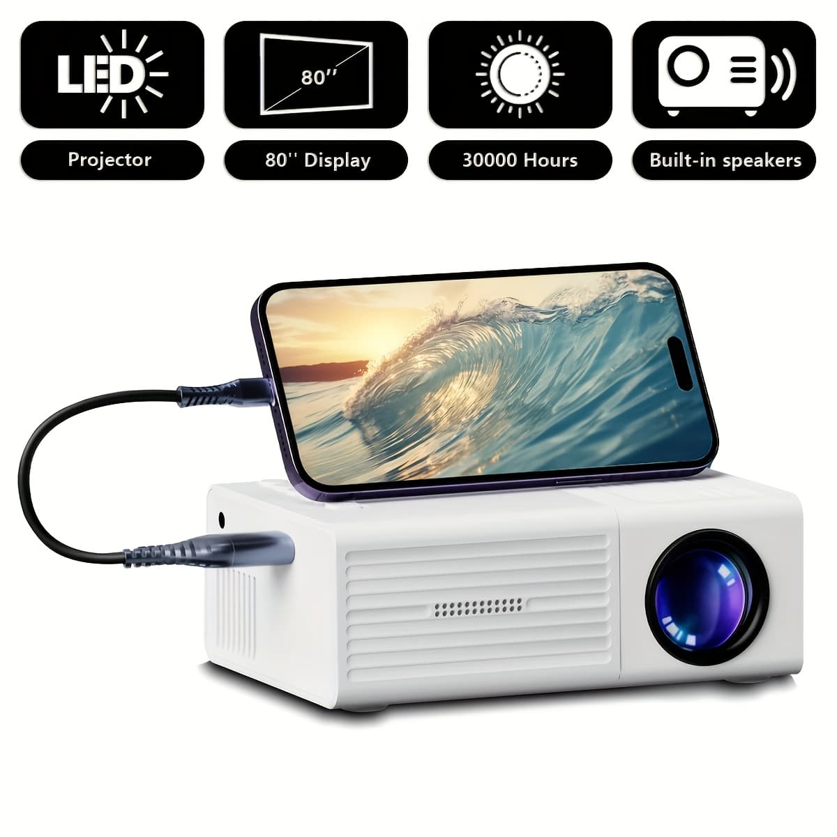 TEMU Mini Portable Projector Portable Video Projector With Full Hd 4k Support, 720p Local, Smart Tv-like Lcd Display, Compatible With Smartphones/tablets/laptops, Usb, For Theater, Gaming, Movies