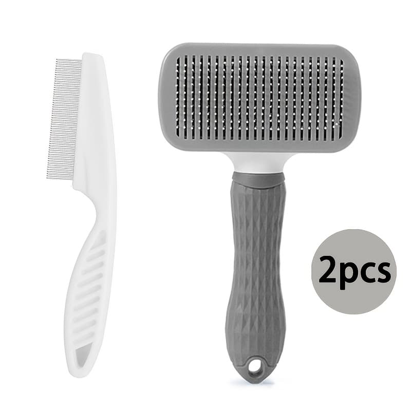TEMU 2pcs Pet Massage Comb Set, Pet Hair Removal Comb Brush, Fleas And Floating Hair, Remove Pet Loose Undercoat Tool With 1 Click, Press Pet Comb, Flea Comb