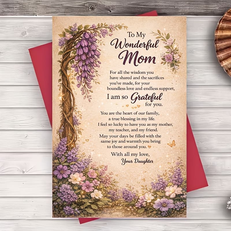 TEMU (one Envelope And 1 Greeting Card)vintage Floral Mom Greeting Card For Birthday Mothers Day Or Thank You From Daughter Son Husband Wife 2d Card Only Greeting Card