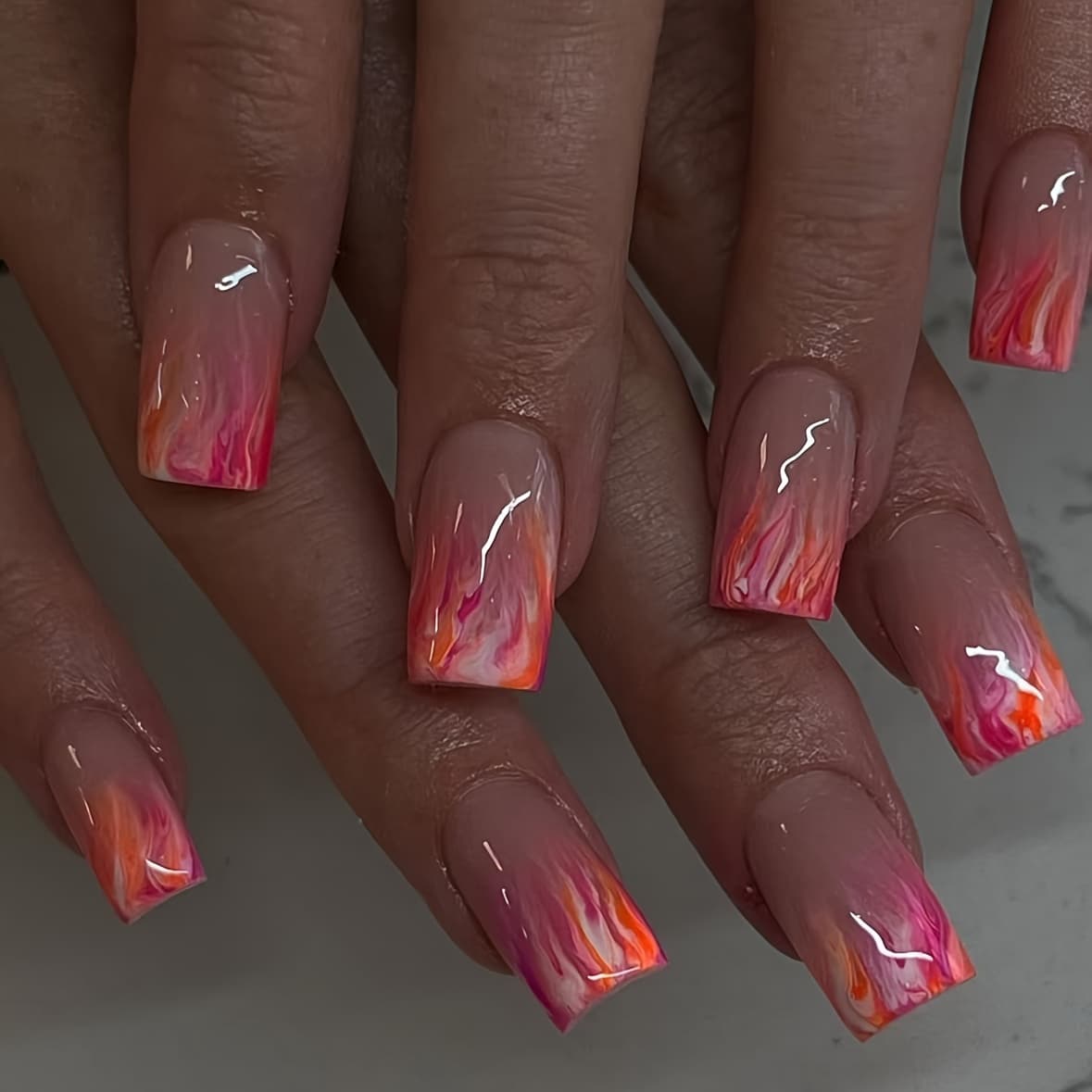 TEMU 48pcs Sweet And - Orange Flame Gradient Press - On Nails, Removable False Nails Press-on False Nails (including Nail File And Jelly Glue)