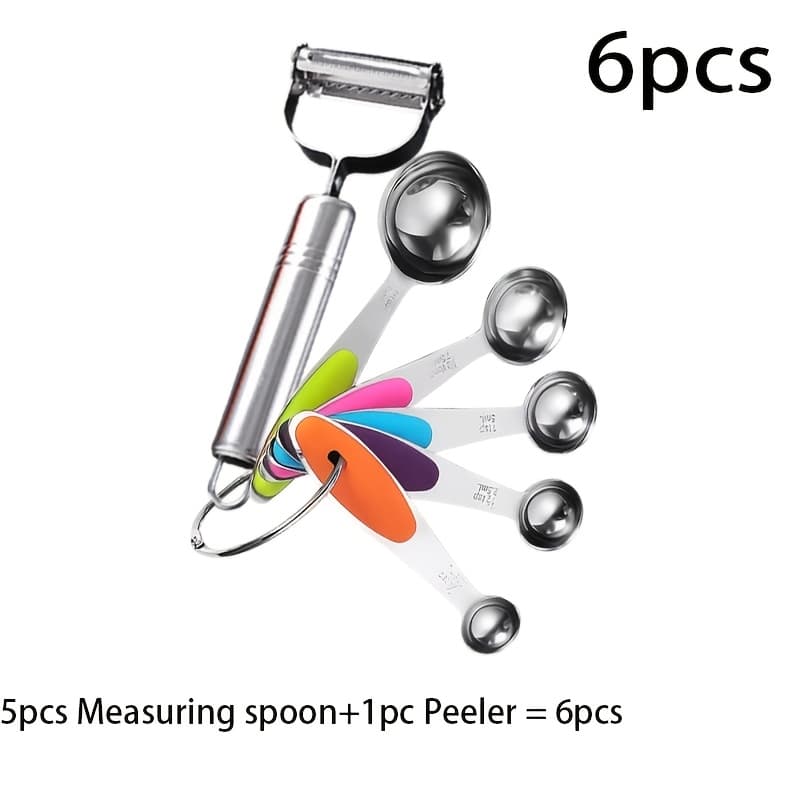 TEMU 6pcs Multipurpose Measuring Spoons & Peeler Set, Portable Kitchen Tool Kit For Baking & Peeling, Colorful Professional Cooking Gadgets,