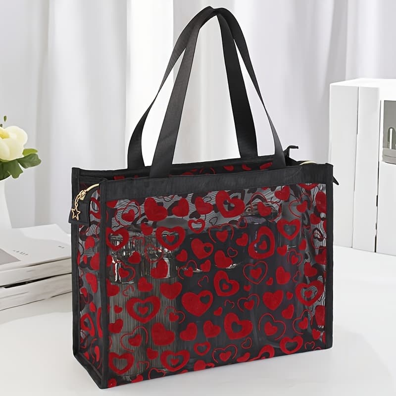 TEMU Women's Large Capacity Breathable Mesh Tote Bag Compatible For Makeup, Travel & Daily Use - With Zipper Closure, Portable Toiletry, & - (no Washable) - Stylish Casual & Professional Accessory
