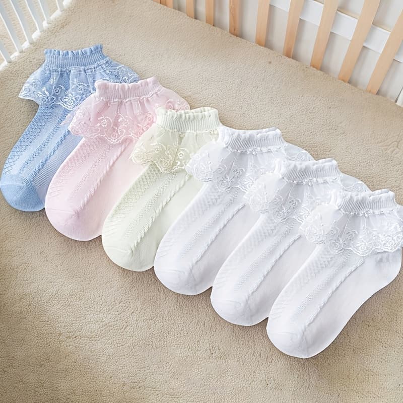 TEMU 6 Pairs Of Mixed-color Children's Breathable Mesh Casual Sports Socks For Girls, Suitable For All .