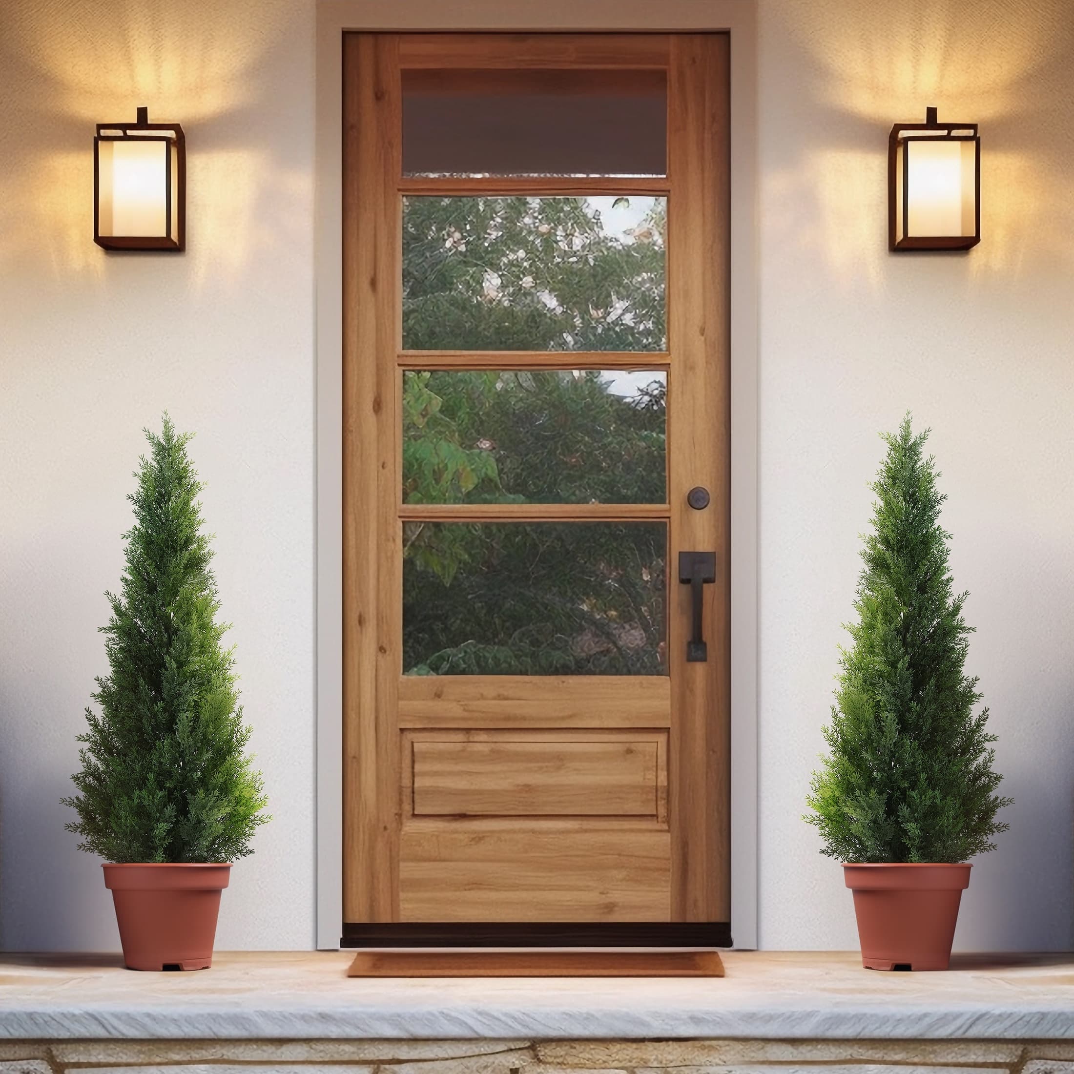 TEMU Outdoor Artificial Topiary - 1pc/2pcs Fake Uv Rated Potted Plants - 3/4/5ft Faux Pine Bushes And Shrubs For Front Porch Home Office Decor