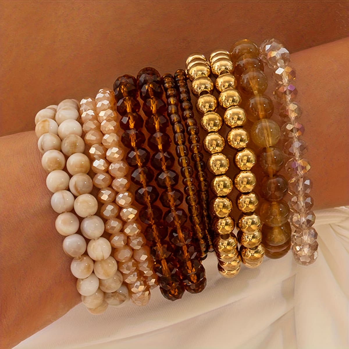 TEMU 12 Stylish Bracelets Made Of Layered Acrylic Glass Beads On Elastic Strings, Perfect For Women During Travel, Vacations, Parties, And As Exquisite Additions