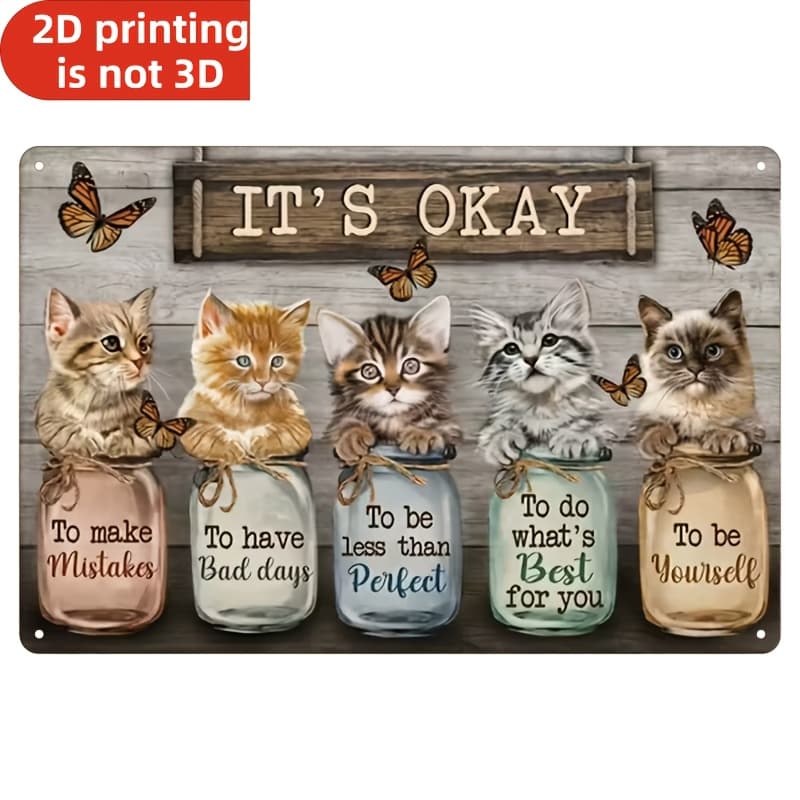 TEMU A Creative Aluminum Decorative Painting, -12*8in- Cute Cat Colorful Bottles Of Scenery, Office Bathroom Living Room Applicable, Easy To Hang Holiday Birthday Gift
