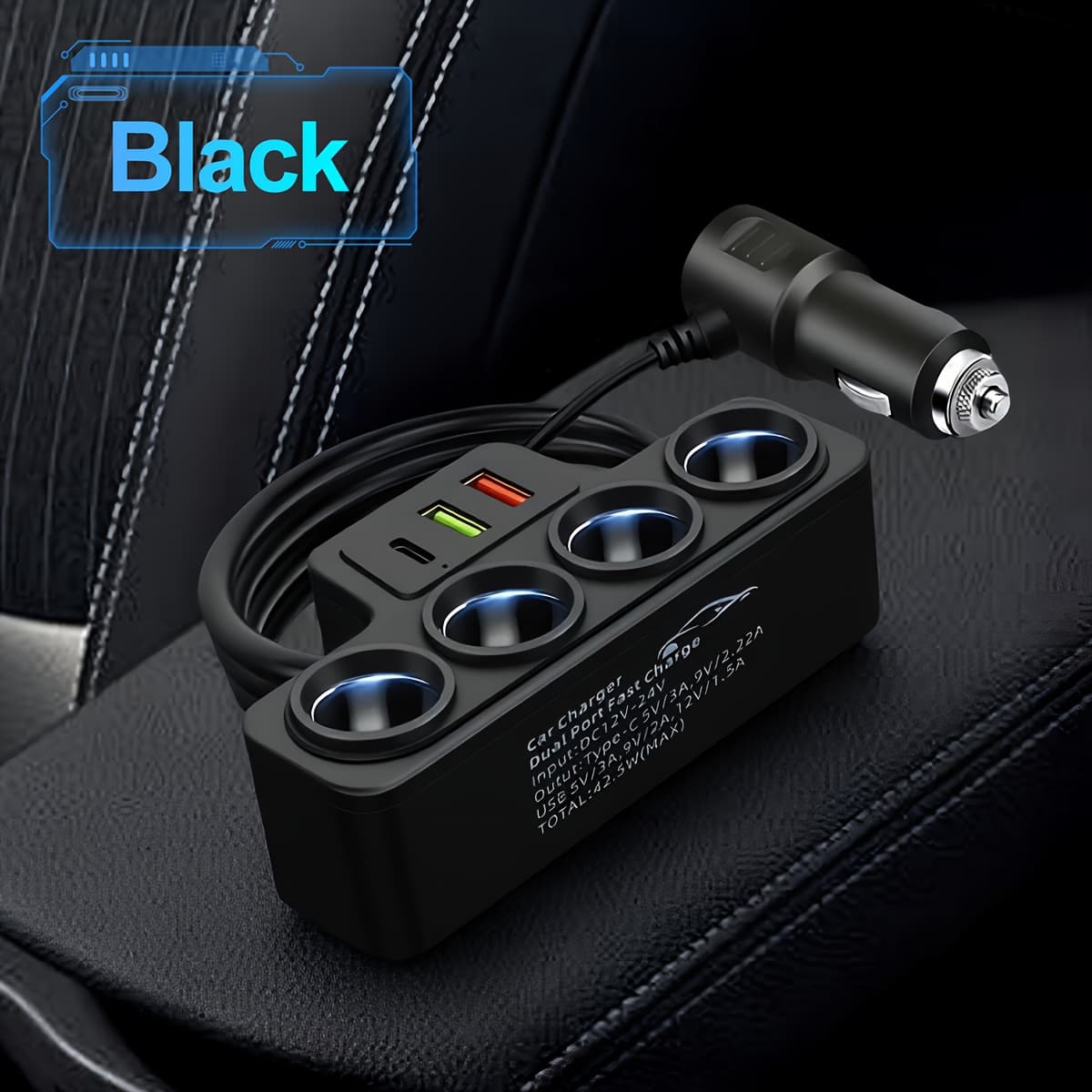 TEMU 7-in-1 120w Super Fast Car Charger, Car Plug Adapter, Car Atmosphere Light, Car Accessories For Men, Fast Car Charger For Iphone 16/15/14/13/12/11 And For
