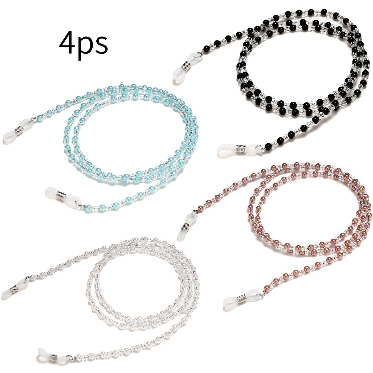 TEMU Set Of 4 Anti-slip Eyeglass Chains With Beads, Designed To And Sports Glasses For Women