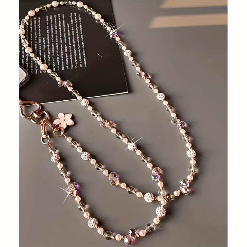 TEMU Elegant And Fashionable Beaded Phone Lanyard Crossbody Long Neck Strap - Women's Cute Anti-lost Phone Chain, Bag Chain, Pearl Strand Design