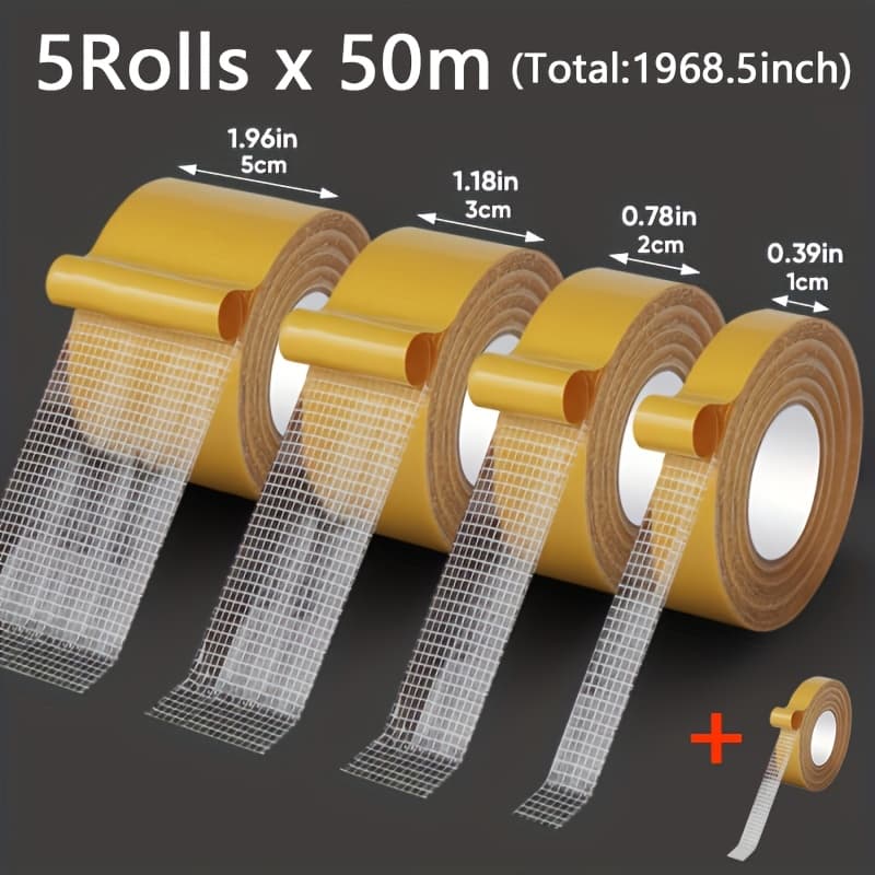 TEMU 5 Rolls Of Double-sided Tape With Total Length Of 50m, Strong Adhesive, Suitable For Home Decoration, Craft Making, Office Fixing, Balloon And Wallpaper Multi-functional Installation Tape thumbnail 2