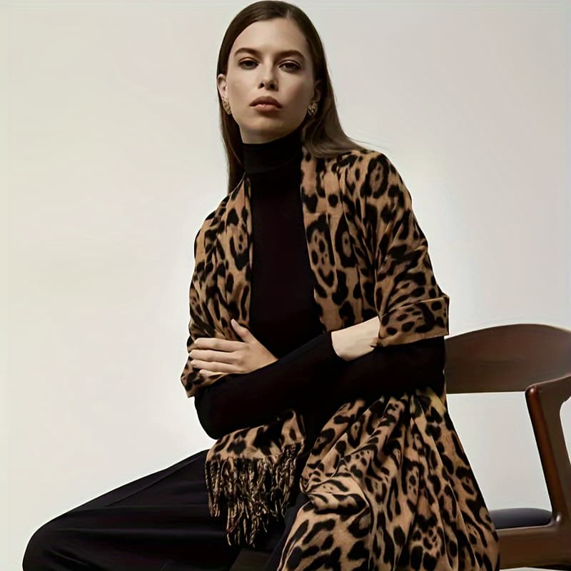 TEMU Sexy Leopard Print Cashmere Scarf Bohemian Style Suitable For Outdoor Dates Classic Leopard Mature