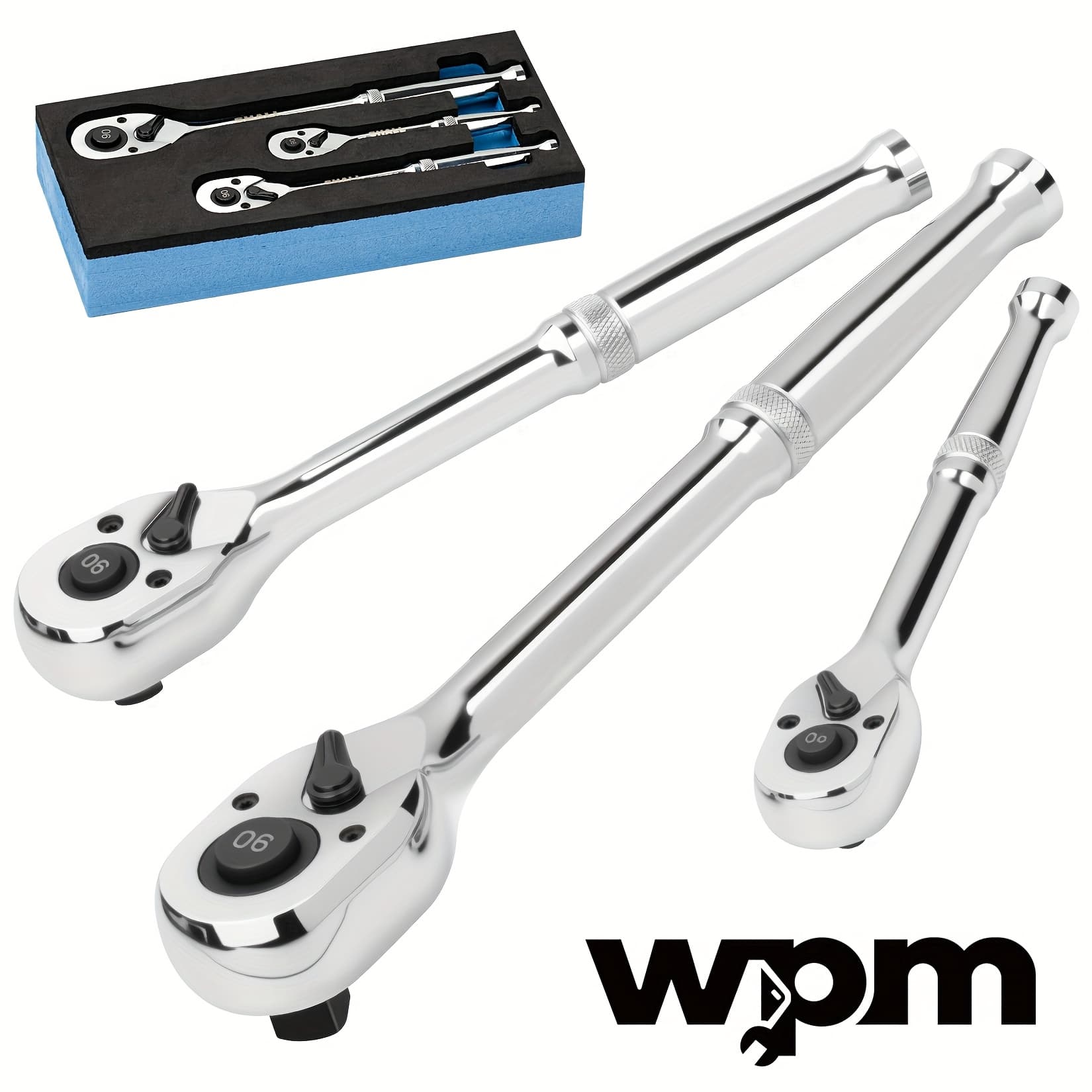 TEMU Wpm 90-tooth 3pcs Drive Ratchet Wrench, & Reversible, Full Polished Ratchet Wrench Made Of Chrome, Gifts For Men Women Dad Mom(1/4'' 3/8'' 1/2'')