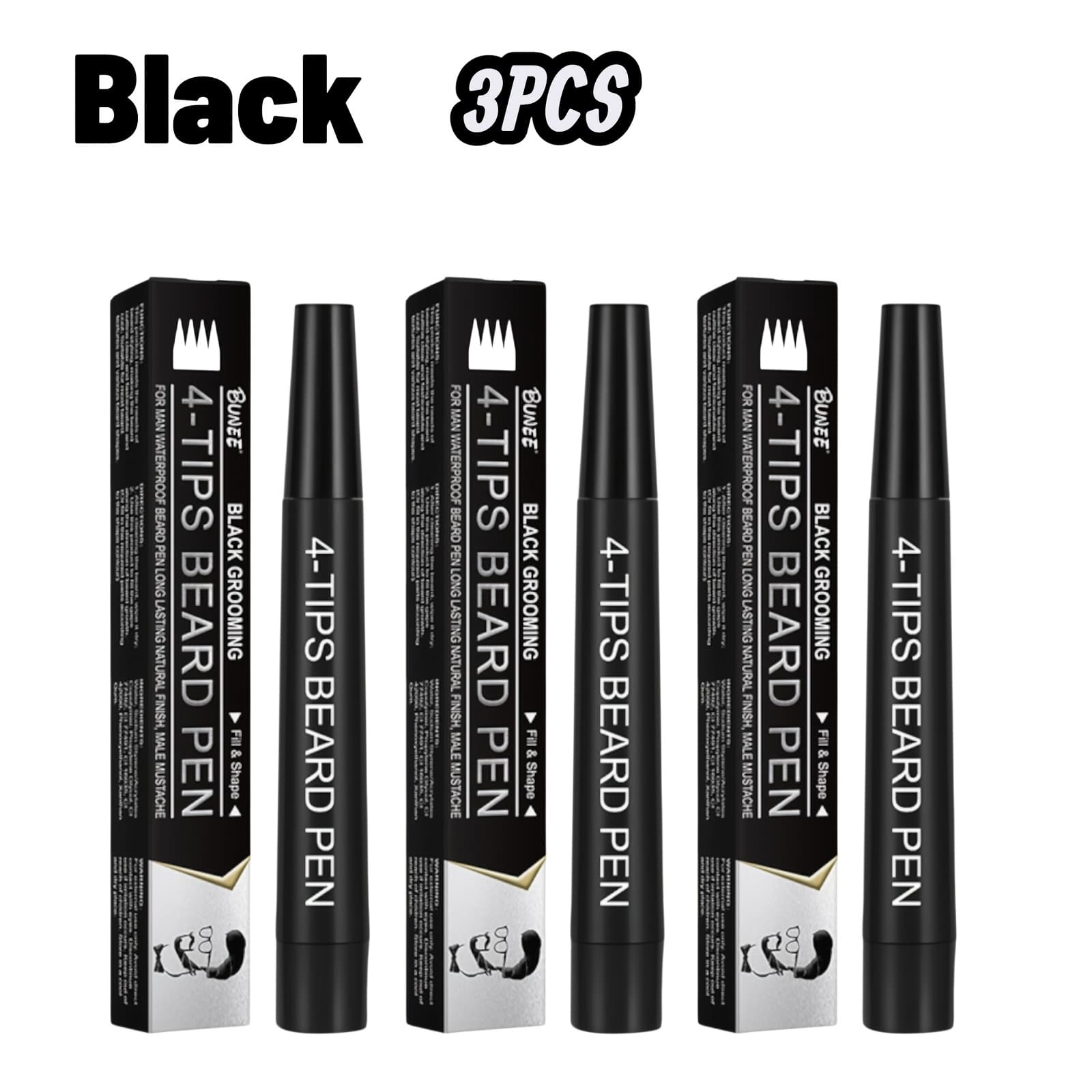 TEMU 3-pack 4-tip Beard Color Pens - Covers Gray Hairs Instantly With Precision | 48-hour Lasting, Waterproof & Non-staining | Choose Black Or Brown | Christmas New Year Gift
