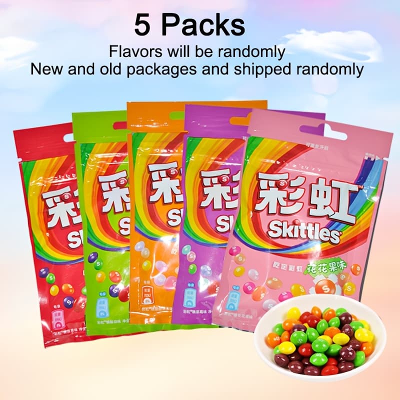 TEMU Skittles Candy Variety Pack 1.41oz(40g)*5 Packs( Fruity/ Lactic Ecidity/ Berry Flavor/ Fruit Tea Flavor/ Flower Fruit Boxed/ Sour), Mixed Flavors Shipped Randomly