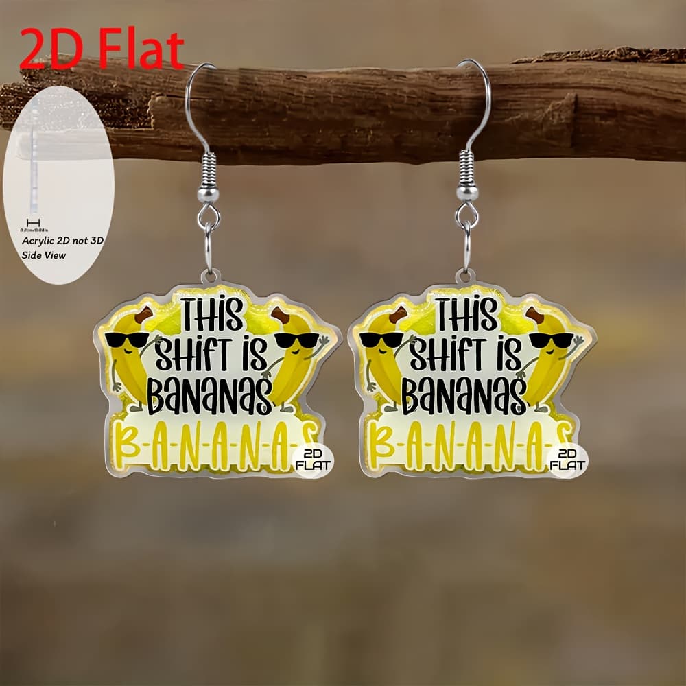 TEMU 2d Flat, 2d Flat Banana Banner, Humorous And Interesting Pendant Earrings, Fashion Jewelry, Party Gifts, Holiday Gifts For , 2d Flat