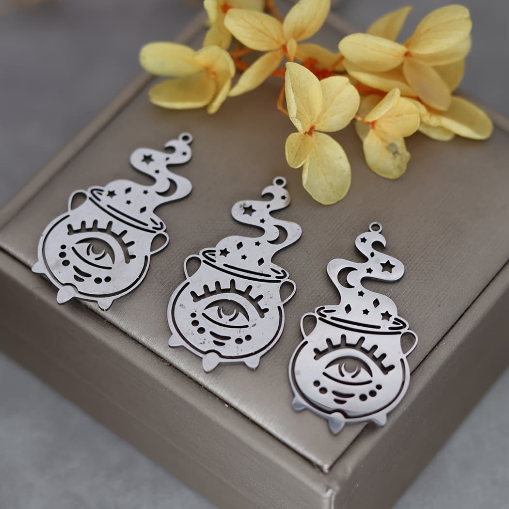 TEMU 3pcs Creative Slow Cooker Evil Eye Stainless Steel Pendant Charms For Jewelry Making Diy Craft Tassels Earrings Necklace Women