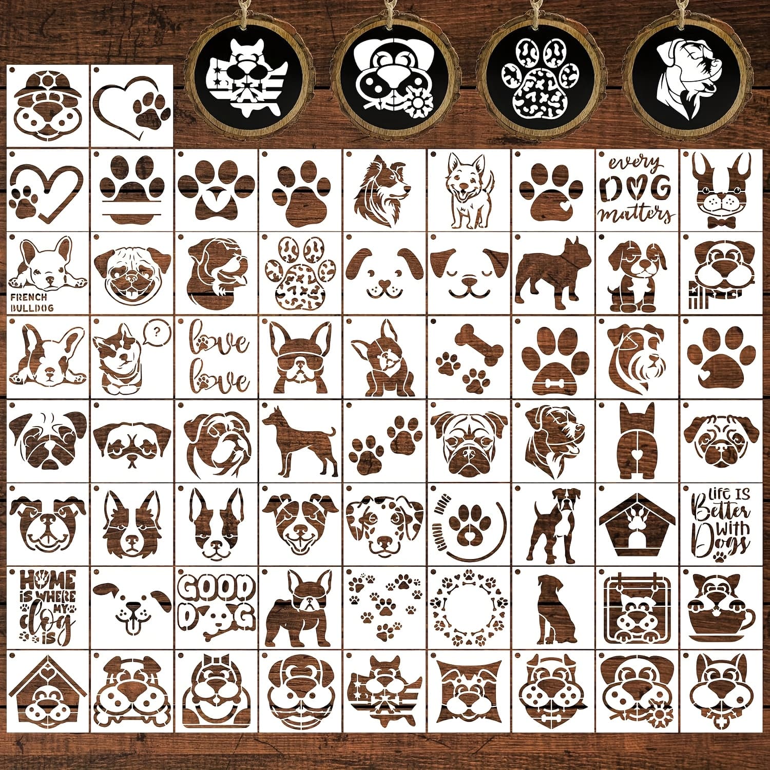 TEMU 65pcs Dog Paw Stencils For Painting - 3" Stencils For Painting On Wood, Paw Print Templates Dog Stencils For Painting On Fabric, Reusable Boards For Making Fabric Crafts
