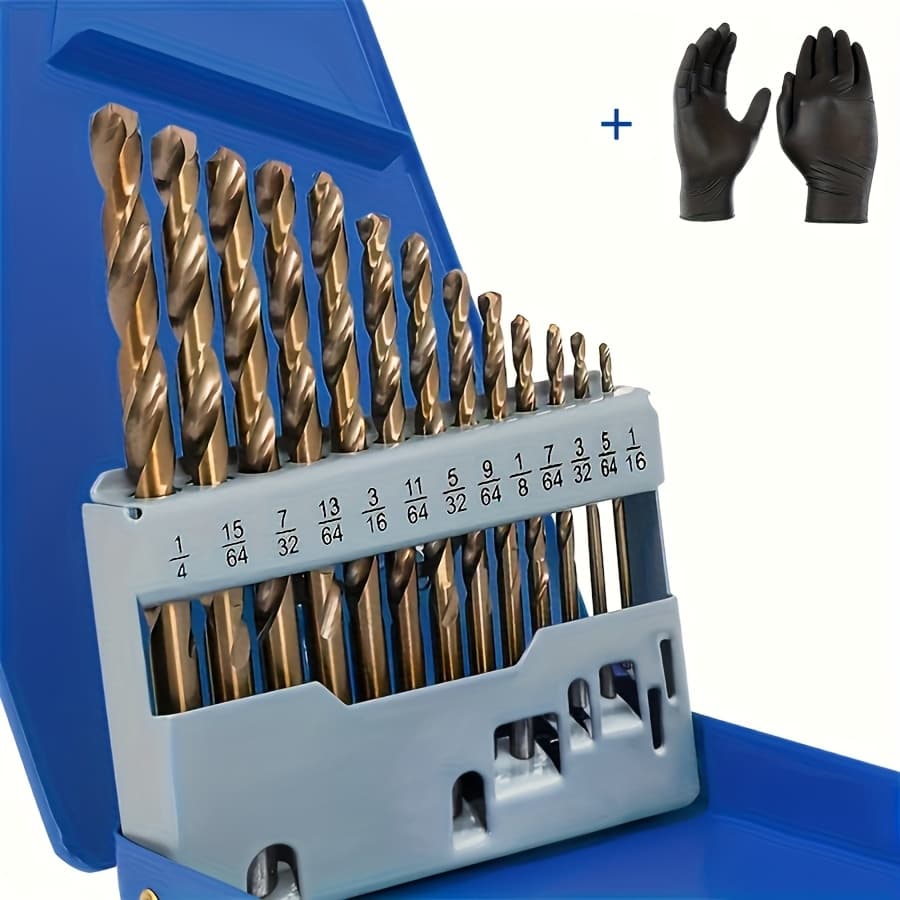 TEMU 13pcs Cobalt Drill Bit Set, M35 Steel, Round Handle - Ideal For Stainless Steel, Cast Iron, Wood & Plastic - Durable & Precision Marked With Size Guide, Cobalt Drill Bit Set For Metal
