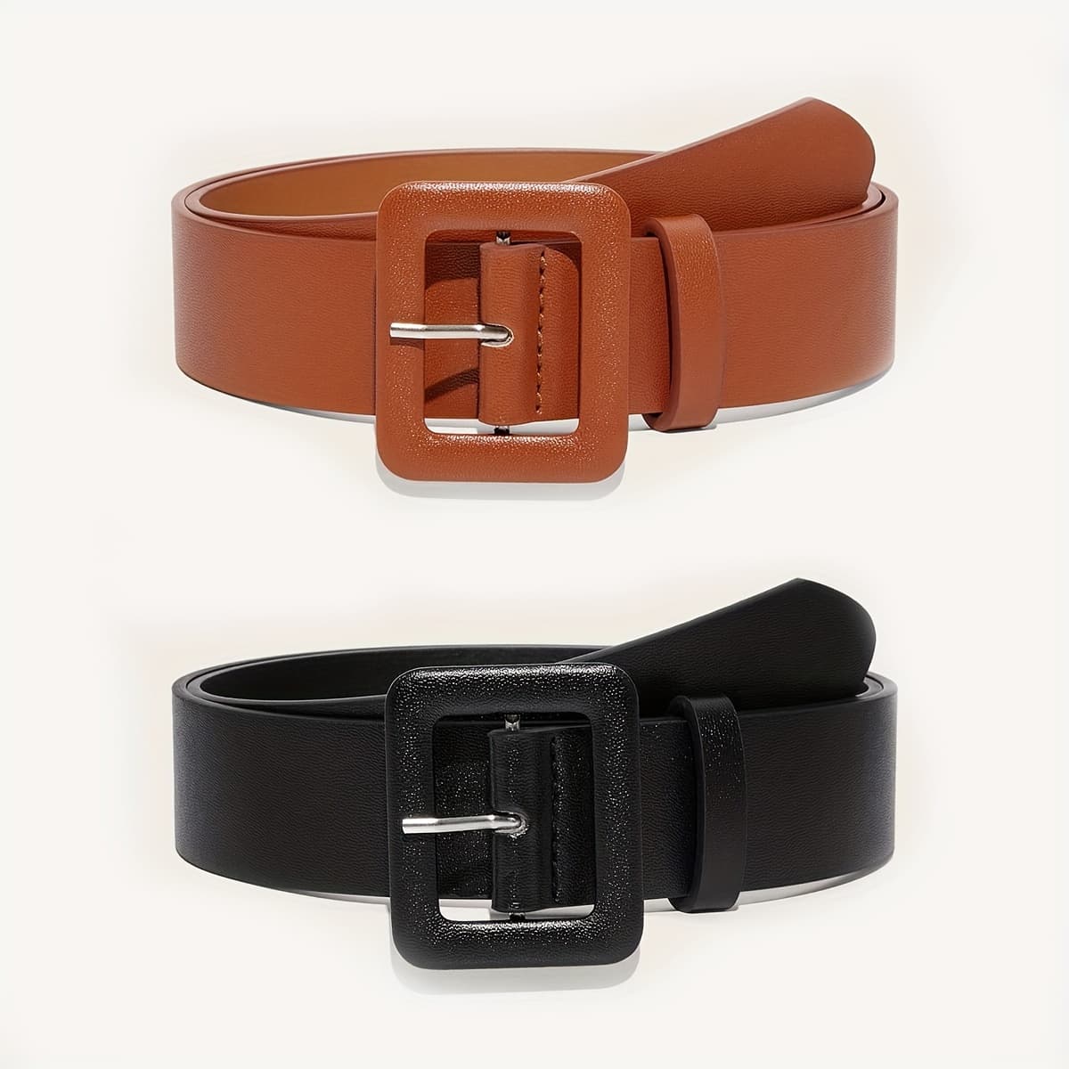 TEMU Plus Size Belt Set Black + Brown Two-pack Waist Belts For 90-120cm Waistline Dress Classic Waistband Girdle