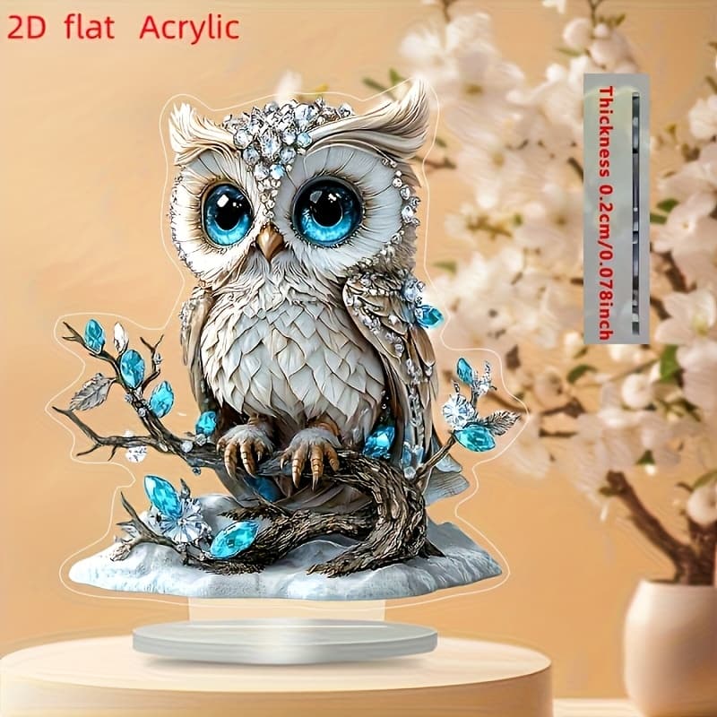 TEMU 2d Flat Acrylic, 1pc Bohemian Style Acrylic Owl Desktop Bird Decor, Suitable For Home, Office, Cafe