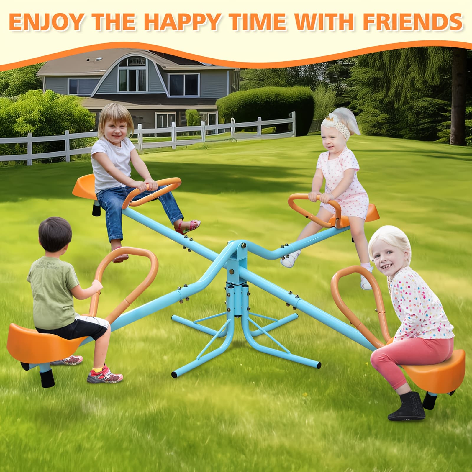 TEMU 2-seat/4-seat 360-degree Rotating , Children's Outdoor Play Equipment, Rotating Swing Car, Metal For Playgrounds And Backyards, Blue, For Kids
