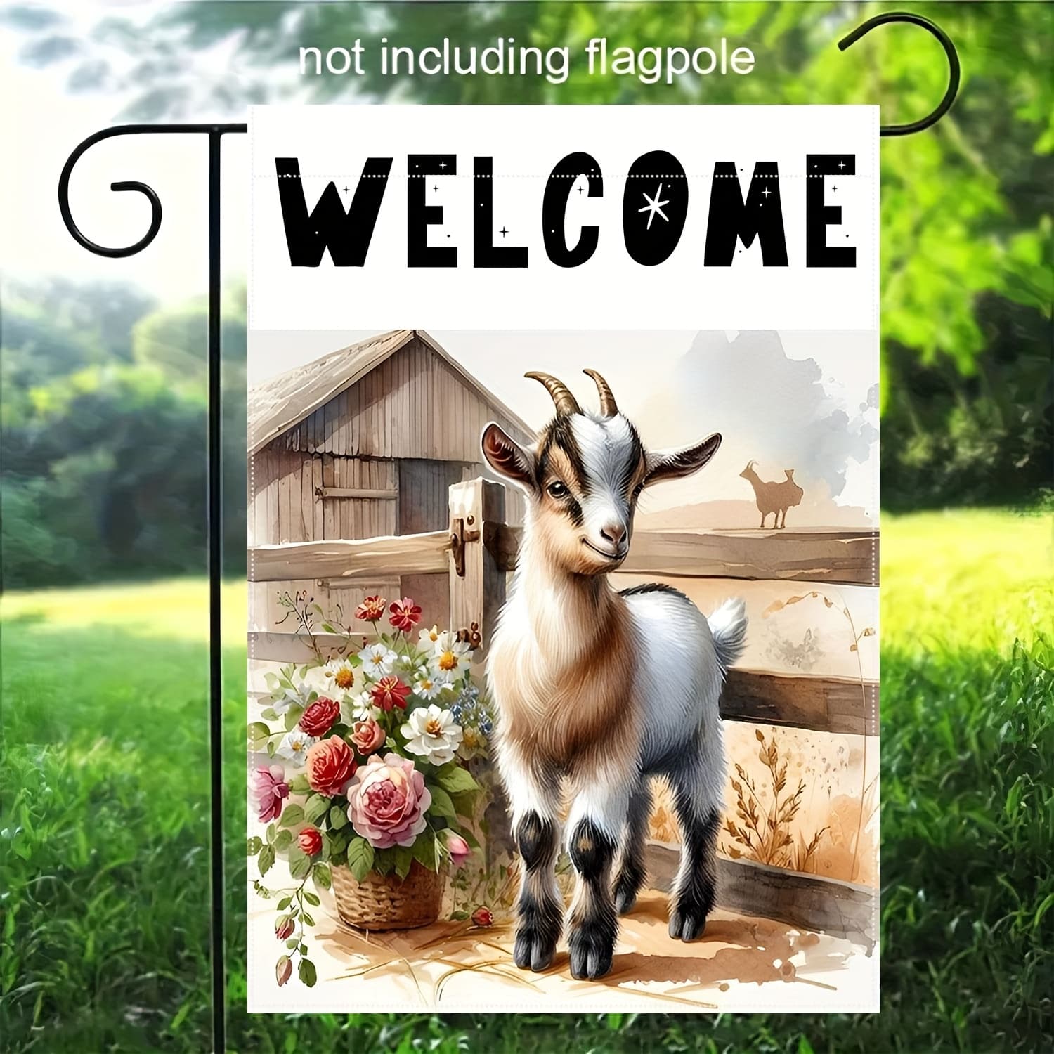TEMU Double-sided Welcome Goat Garden Flag - Polyester Porch Flag For Outdoor And Indoor Decoration, No Electricity Needed, Ecorative Banner