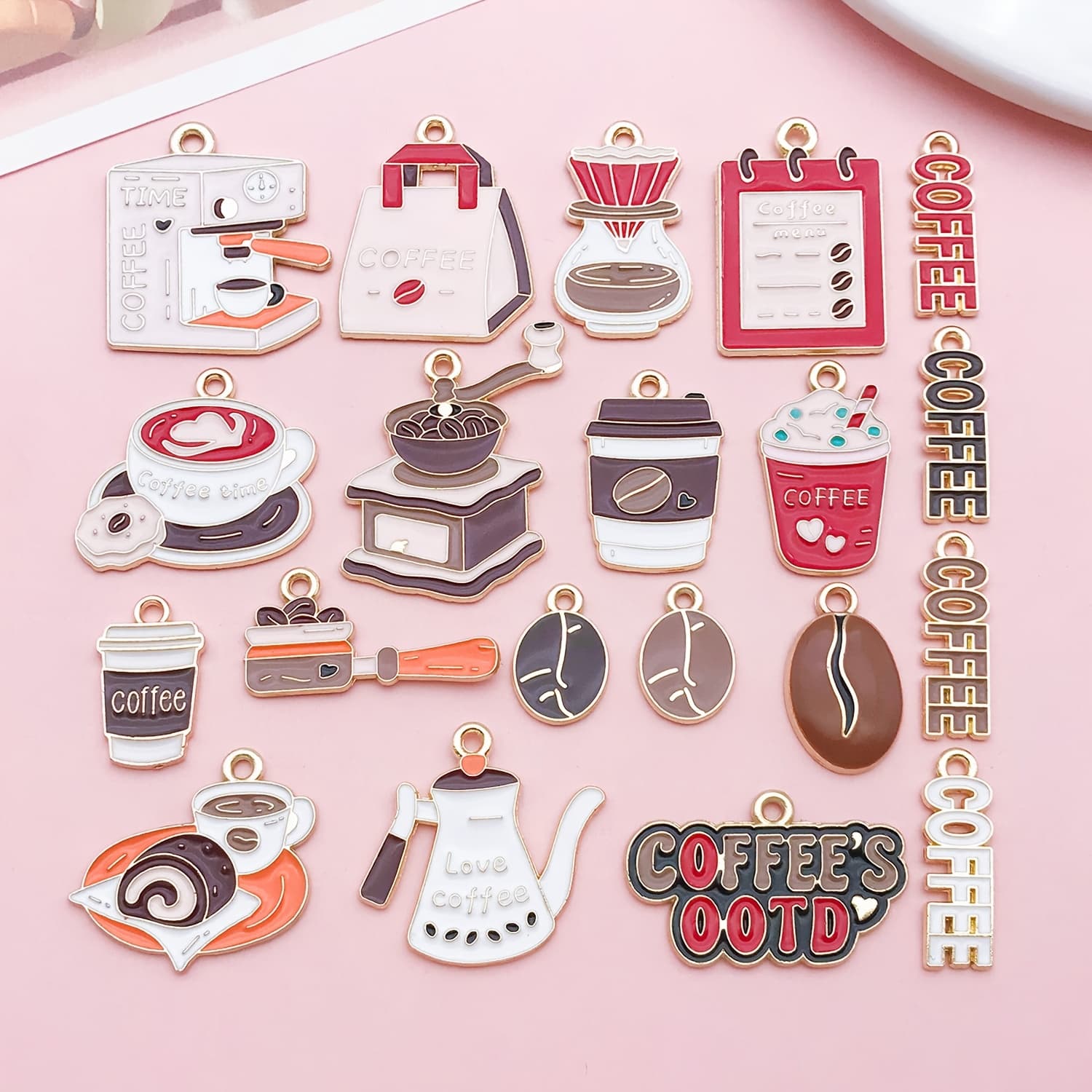TEMU 20pcs Coffee Charms For Jewelry Making Bulk Cute Beans Charms Alloy Enamel Pendants For Bracelet Necklace Earring Diy Supplies