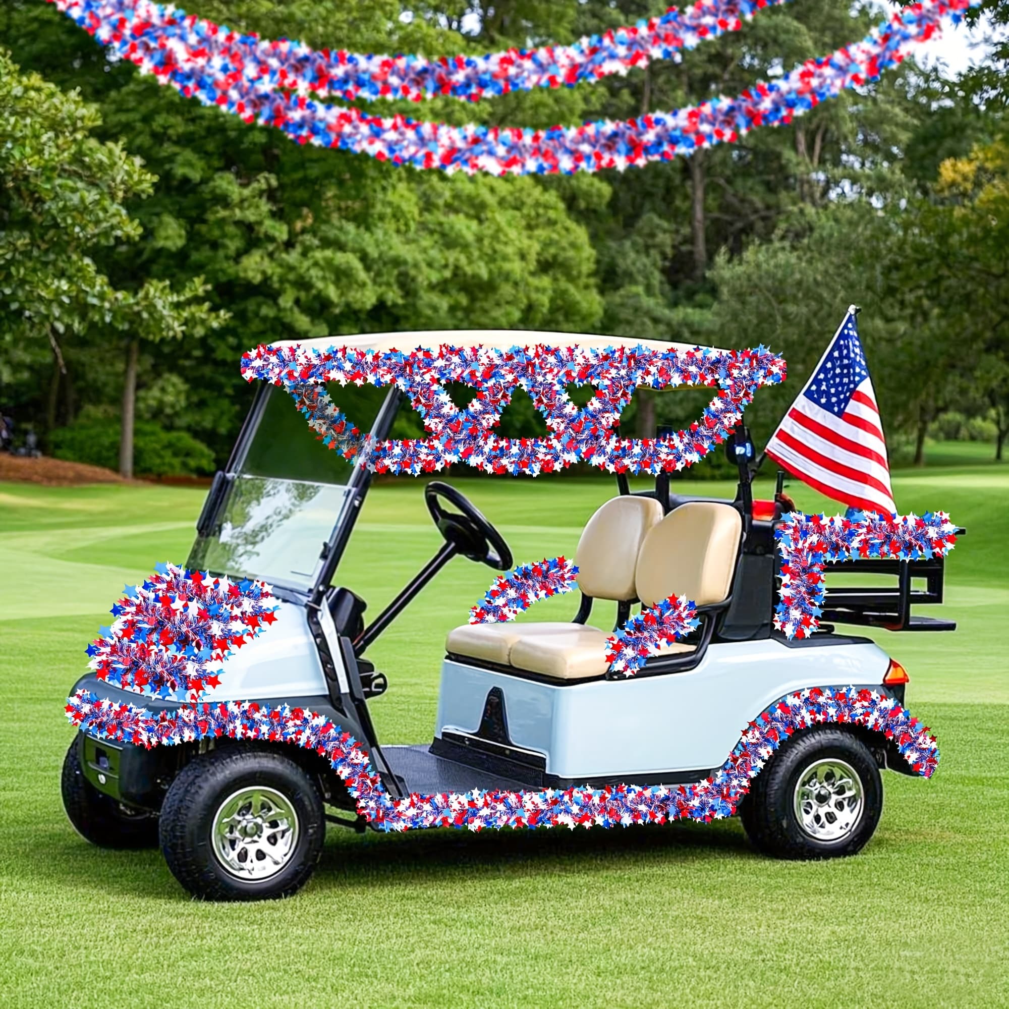 TEMU 52.5 Ft Patriotic Glitter Tinsel Garland Decoration, Red White Metallic Tinsel Twist Garland, Decor Parade Golf Cart Shiny Tinsel For Car Bike Memorial Day Decor