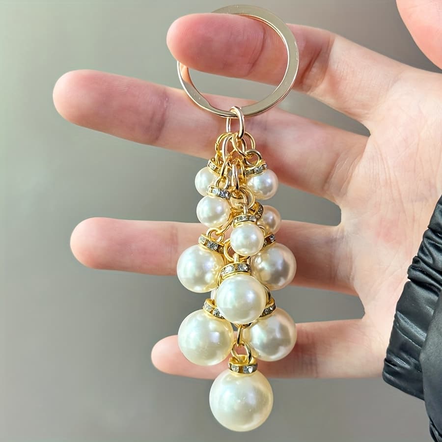 TEMU 1pc Elegant Pearl And Tassel Keychain - Fashion Alloy/plastic Charm For Bags, Cars And Party Gifts, Ideal Valentine's Day Gift, Bag Charm | Luxury Additions | Pearl Decoration, Handbag Charm