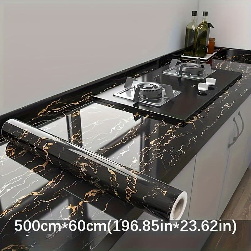 TEMU 1pc Marble Wallpaper - Self-adhesive, Large Kitchen Backsplash With Golden Veins, 23.62inch X 196.85inch, For Decor, | Marble Texture | Durable Wallpaper