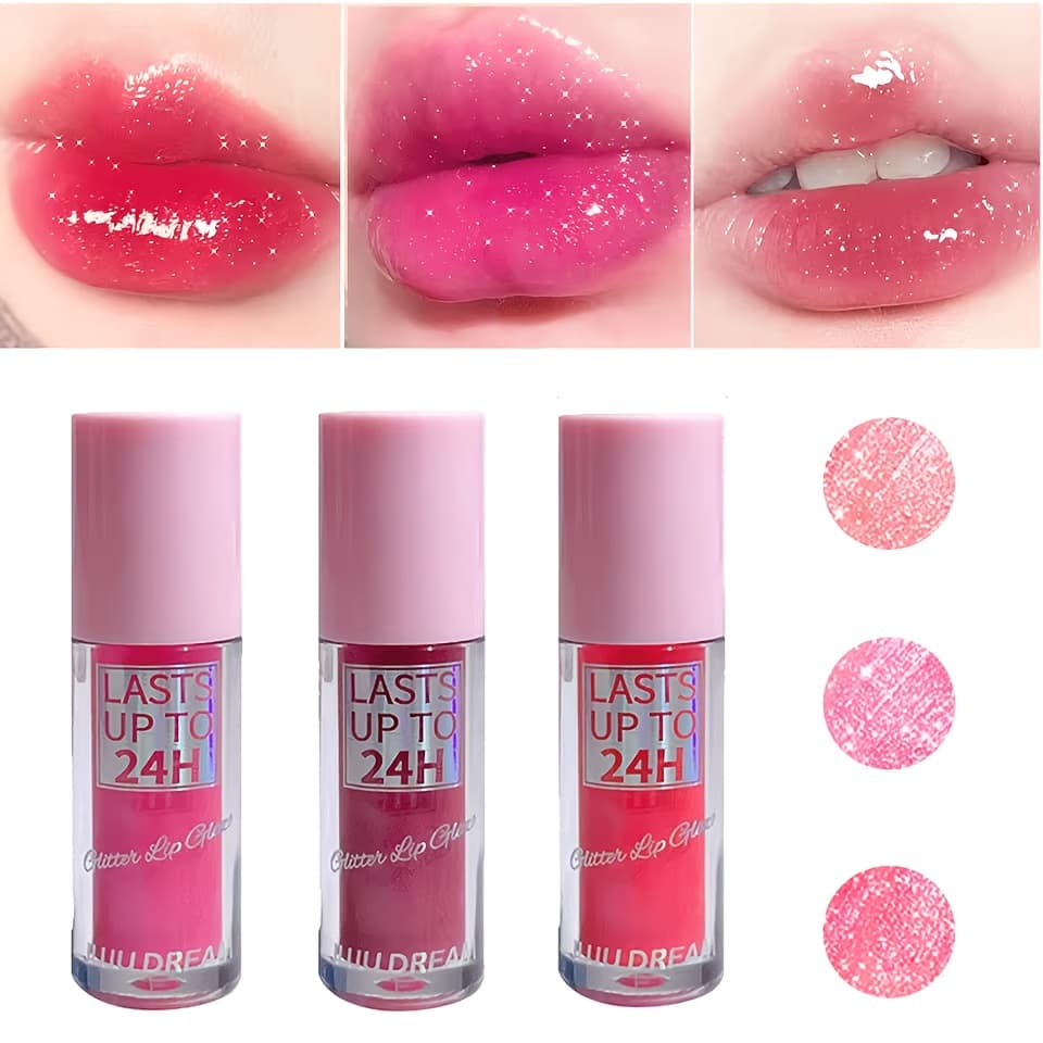 TEMU Super Gloss | Waterproof Liquid Lipstick Set With - , & Red | , Moisturizing, Cup, Plant-based Squalane, Types, Pink & Red Tones, Dream Holiday Gift