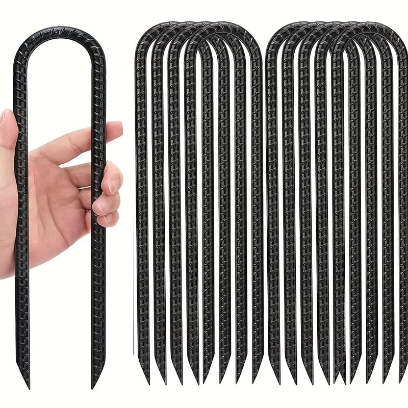 TEMU 10pcs 12-inch Heavy-duty Garden Stakes, Galvanized Steel U-shaped Hook Threaded Ground Anchors For Ball Goals, Tents, Fort Sets, Fences, Trampolines, Etc