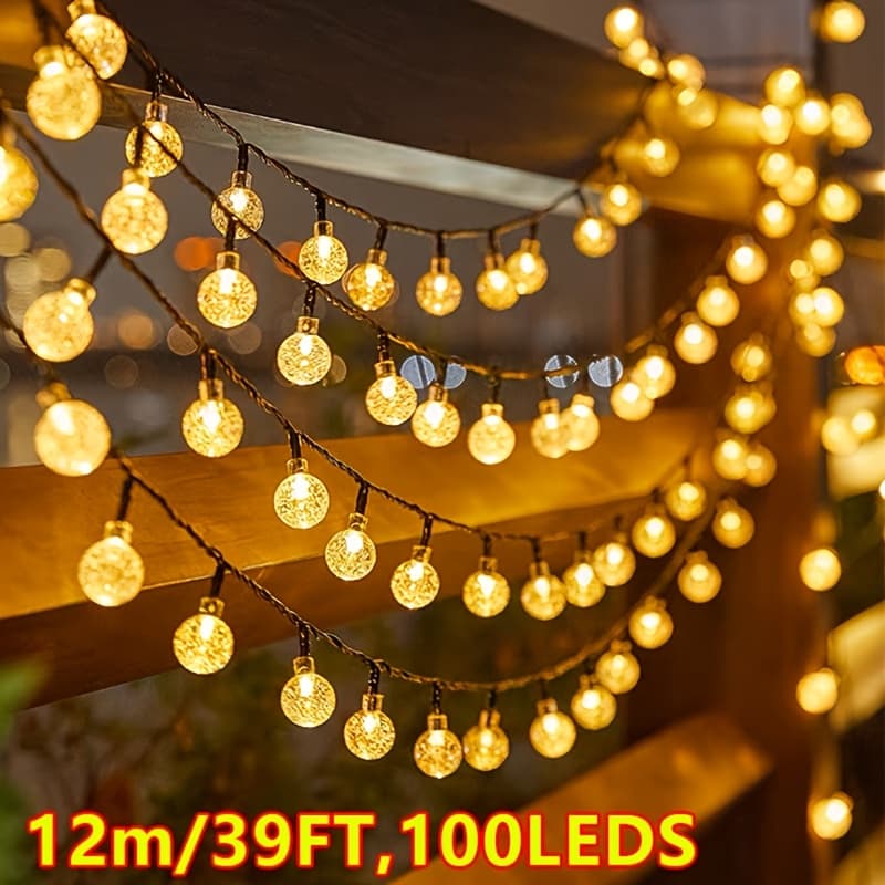 TEMU 12m/39ft, 100led Solar Crystal Bubble Ball String Light 8 Light Outdoor Spherical String Light, Suitable For Wedding Garden Garden Camping Tent Party Holiday Decoration, Ip65