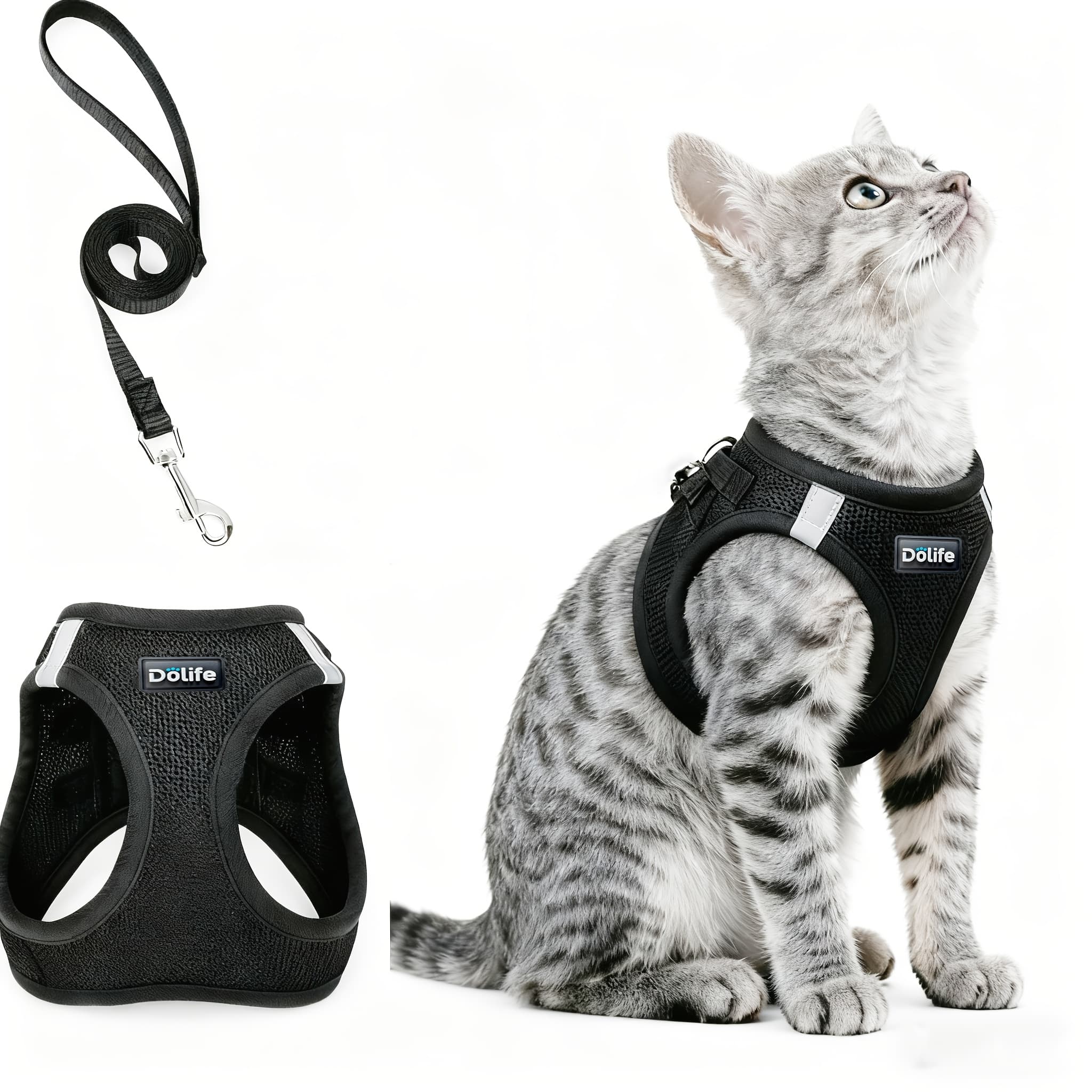 TEMU Cat Harness And Leash Set, Soft Breathable Vest With Reflective Stripes, Anti-escape Pet Harness, No Choking Design, Suitable For Small Dogs, Cats Walking, Travel, Camping