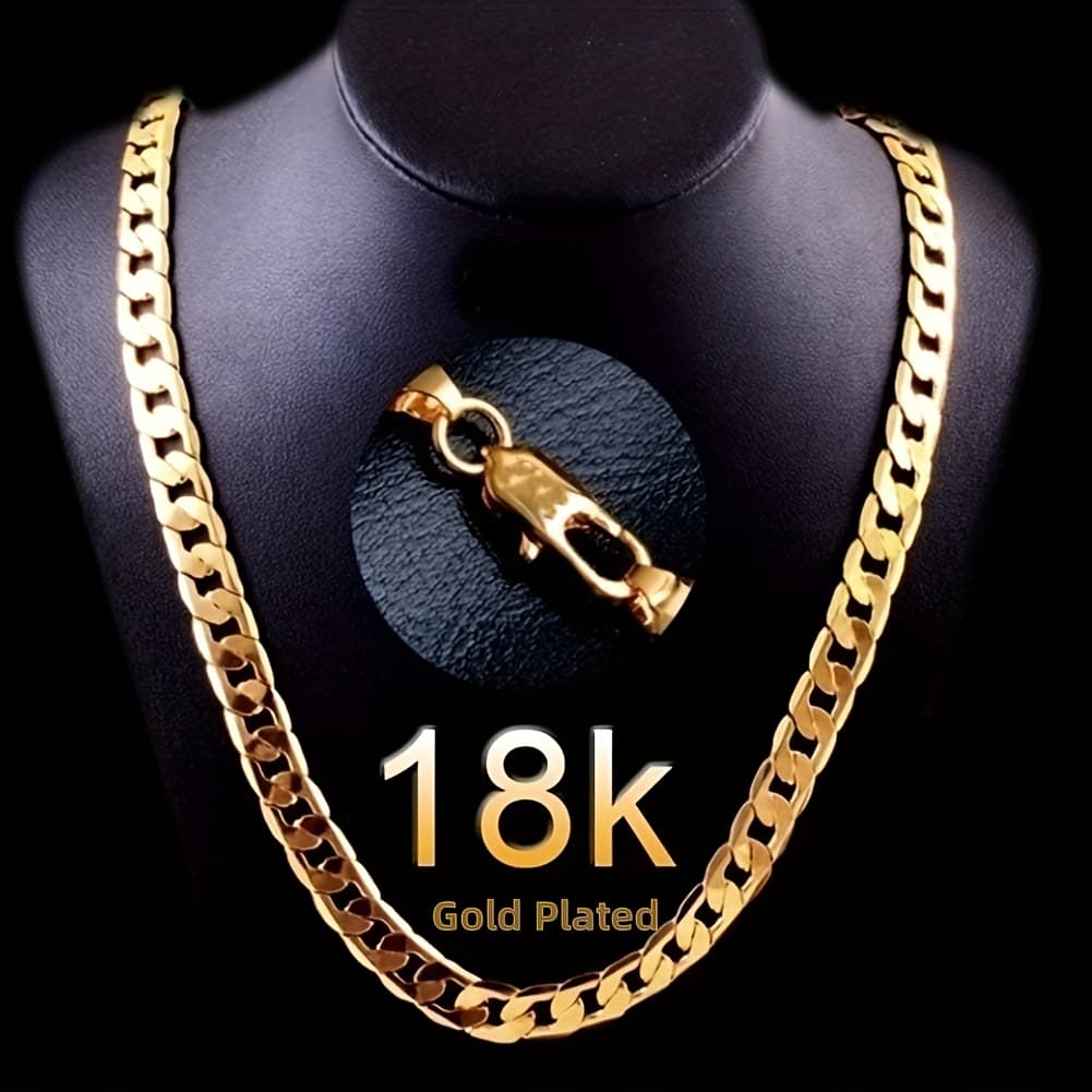 TEMU Hypoallergenic Men's 18k Gold Plated Cuban Link Necklace 22 Inch Heavy Tarnish Resistant Chain For Wearers