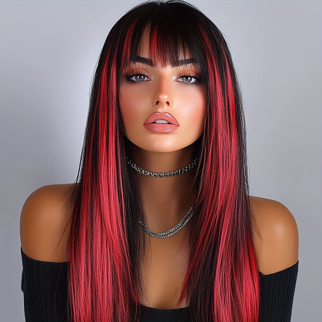 TEMU 26 Inches, With A Bang, In Black And . For Ladies Of Elegant And Smooth Synthetic Hair, Featuring A Rose - Shaped . Suitable For Daily Wear And Party Use.