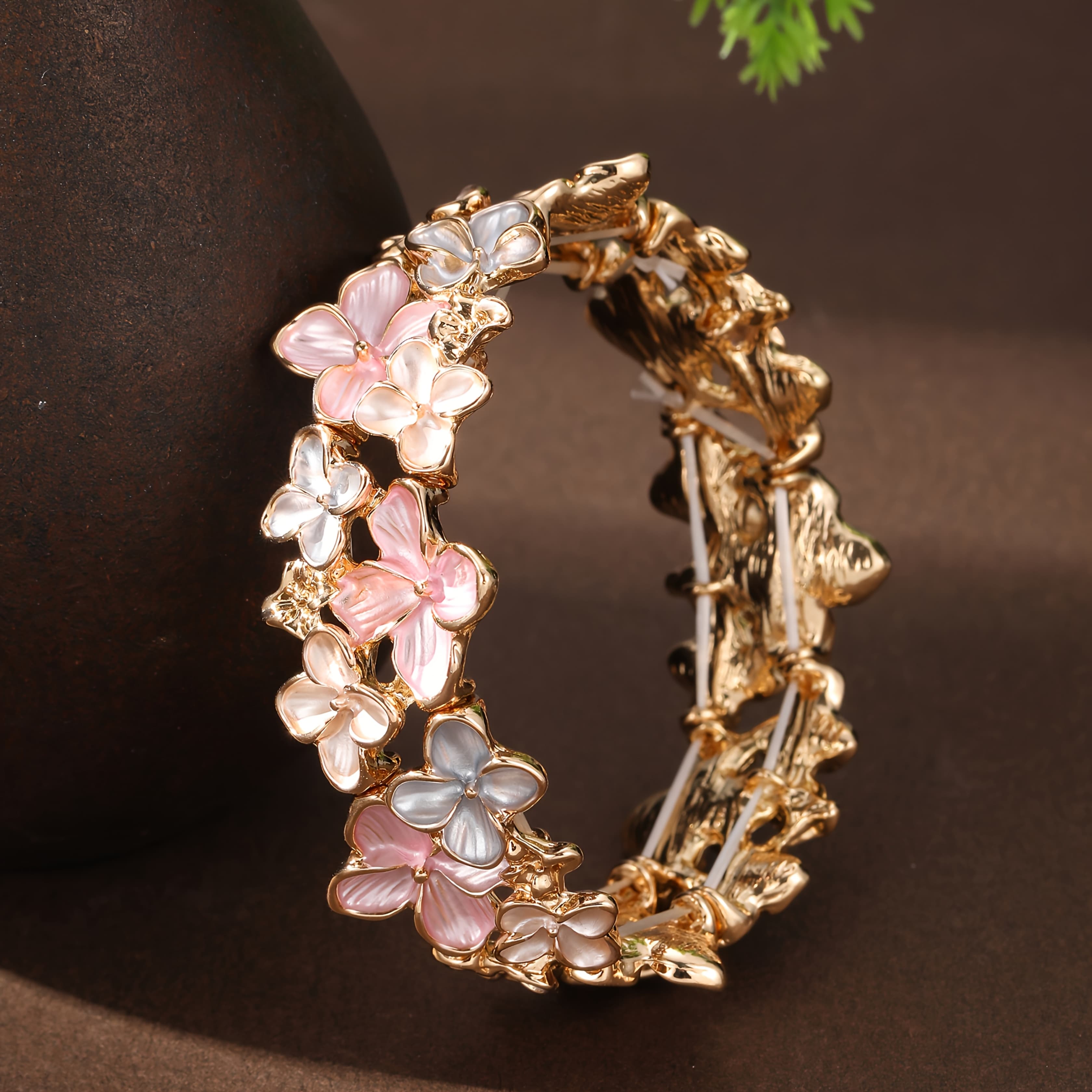 TEMU A New Handmade Painted Flower Alloy Elastic Bracelet Fashion Creative Colorful Drip Oil Ladies All-match Bracelet