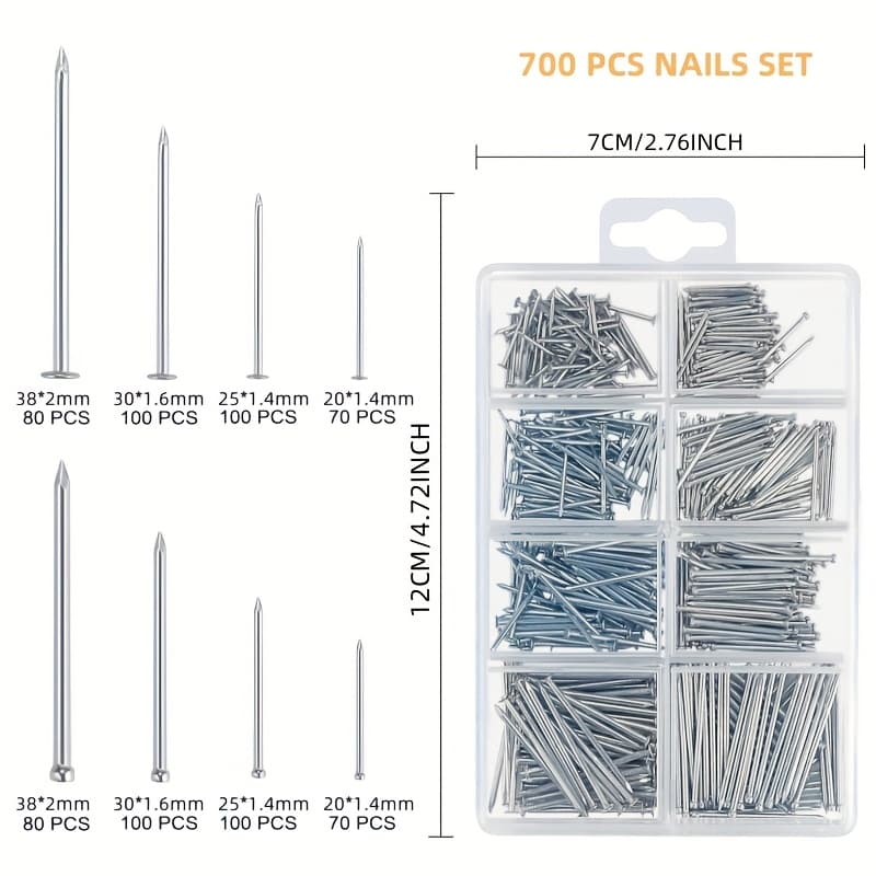 TEMU 700pcs Picture Hanging Hardware Set With Wood Anchors Includes Of Wood To 2 Inches Long Contains 350 Trace-free Anchors And 350 Round-head Nails Suitable For Drywall And Wood Wall Art Decoration