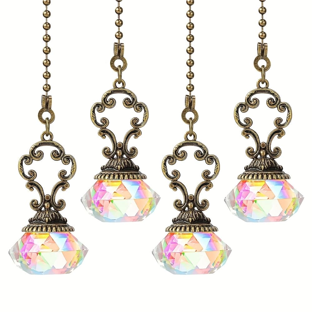 TEMU Crystal Ceiling Fan Pull Chains Pendant Colorful Crystal Extender Pull Chain Extension With Connector Crystal Prism Ball Extension For Bathroom Toilet Light Ceiling Light Fan Desk Lamp